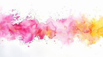 Wall Mural - Abstract pink and yellow watercolor splashing on white background. AI generated