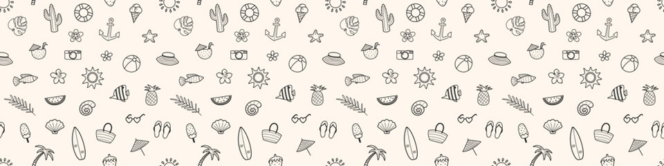 Wall Mural - Seamless pattern with hand drawn summer elements. Vector illustration
