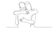 © vionaembun42 - Art &continuous line drawing of adult man hugging father.one line drawing of mature man missing father figure.single line vector illustration of father's day.isolated white background