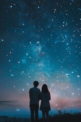 Sticker - Silhouetted couple gazing at a starry night sky