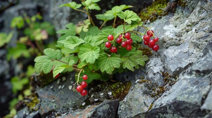 Wall Mural - Juicy and sweet wild currants grow ast the rocky terrain a treat for any forager adventurous enough to find them.