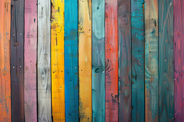 Poster - A row of colorful wooden boards with a rainbow of colors, generative ai image.