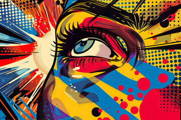 Canvas Print - A woman's face is painted in a colorful, abstract style, generative ai image.