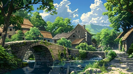 Tranquil Village Bridge