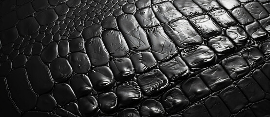 Wall Mural - Black crocodile leather texture background, close-up


