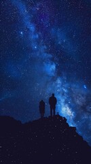 Sticker - Silhouettes of a couple stargazing on a moonlit night