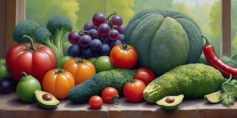 Wall Mural - Pile of vegetables and fruits, Healthy balanced diet.