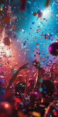 Wall Mural - A party with people dancing and throwing confetti