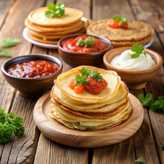 Canvas Print - Pancakes with cheese and honey.
