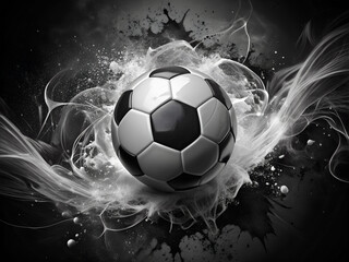 Burning soccer ball - black and white abstract illustration.