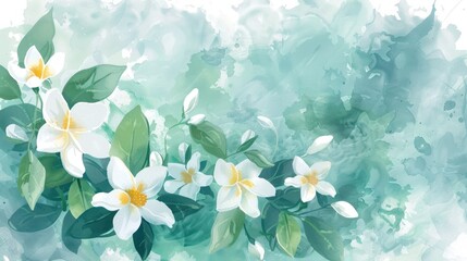 Wall Mural - Jasmine flowers grunge with watercolor style for background and invitation wedding card