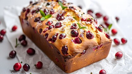 fruit bread cake on white background with milk and cream 