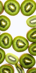 Wall Mural - Sliced delicious ripe kiwi fruit on white. Top view
