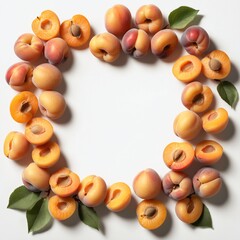 Wall Mural - Apricot fruits on white, frame with copy space. Top view flat lay