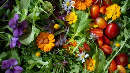 Canvas Print - A harmonious balance of sweet bitter and tangy flavors in this flavorful wildflower salad.