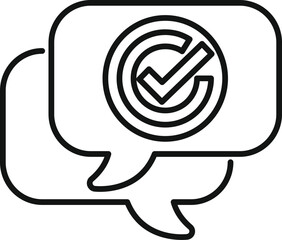 Canvas Print - Line art icon of a speech bubble showing a check mark, representing successful communication