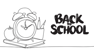Wall Mural - Back to school concept one line continuous. Hand drawn vector art.