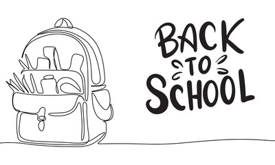 Sticker - Backpack school one line continuous. Back to school. Hand drawn vector art.