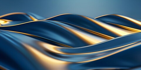 Wall Mural - Minimalist 3D-rendered background featuring seamless metallic blue and gold waves, ideal for modern and sleek designs.