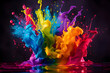 © Prasanth - Color liquid ink splash abstract background rainbow art. Holi paint rainbow multi colored