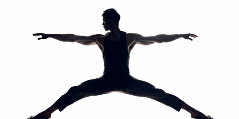 Wall Mural - unrecognizable man silhouette doing exercise on isolated white background