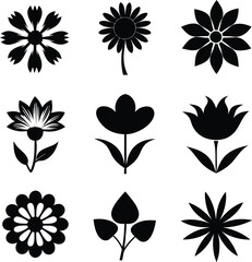 Wall Mural - A Set of flower icon Silhouette Design with white Background
