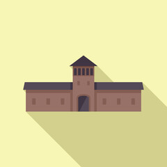 Poster - Large brick building with tower flat icon design with long shadow