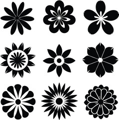Wall Mural - A Set of flower icon Silhouette Design with white Background