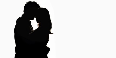 Sticker - unrecognizable silhouette of a couple hugging each other on isolated white background .