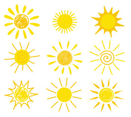 Wall Mural - cute hand drawn sun icon set. vector illustration