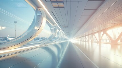 Wall Mural - conceptual image of a futuristic airport terminal with smart energy-efficient windows that automatic