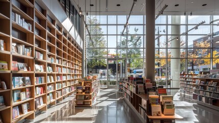 Wall Mural - contemporary bookstore with energy-efficient windows that provide optimal natural lighting for readi