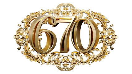 Wall Mural - golden number six hundred seventy in the center of decorative golden vintage frames, number 670