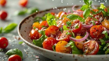 Wall Mural - Fresh Tomato Basil Salad with Red Onions - Generative AI