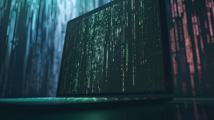 laptop screen display with coding