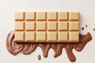 Wall Mural - Dark chocolate bars and chocolate ink splash, 3d illustration on white background