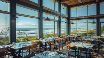 Wall Mural - seaside restaurant with hurricane-resistant energy-efficient windows that offer diners stunning ocea