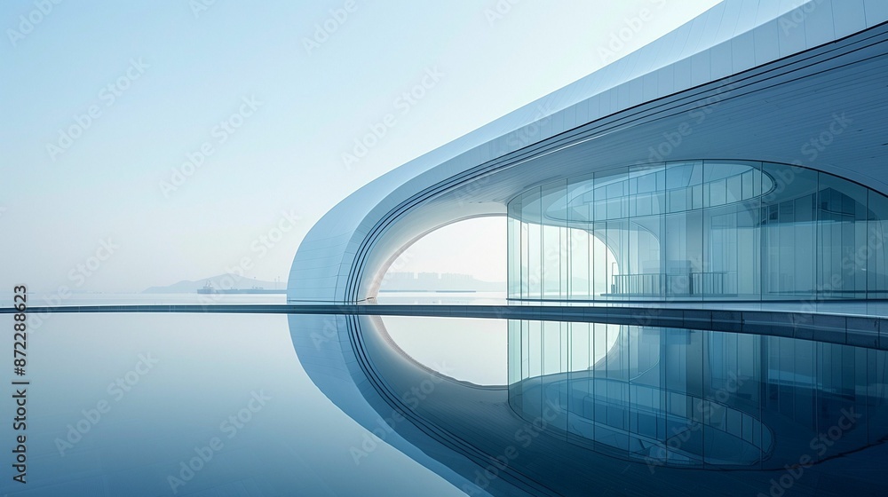 AI generated illustration of a modern architectural building with glass ...