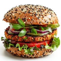 Wall Mural - Plant-Based Perfection: The Vegan Burger - A Flavorful and Healthy Alternative Displayed on a Crisp White Background.