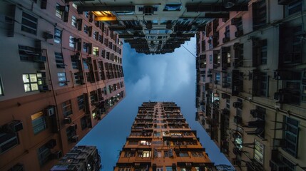 Poster - Upwards View of Hong Kong Skyscrapers