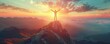 © rookielion - Person standing tall on a mountain peak with arms raised embodying pride and confidence