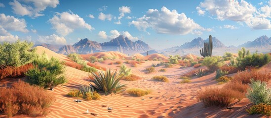 Wall Mural - Desert Landscape with Mountains and Cactus