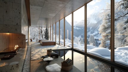 Wall Mural - luxury spa retreat with walls made entirely of energy-efficient windows, offering panoramic views of