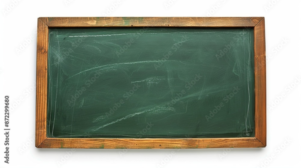 Empty green chalkboard with wooden frame isolated on white background ...