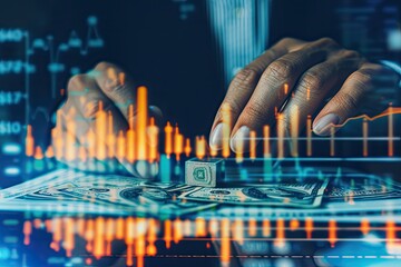 Leinwandbilder - a man in a suit is typing on a laptop with a dollar on it, meticulous accountant balancing financial statements