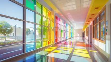 Wall Mural - children's hospital with cheerful, colorful energy-efficient windows that help create a comforting a
