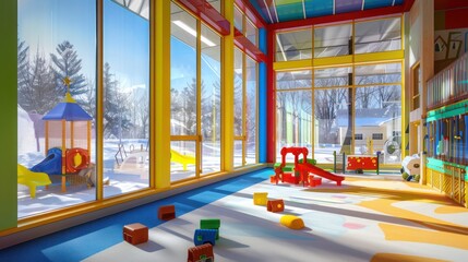 Wall Mural - children's play center with vibrant, durable energy-efficient windows that ensure a safe, bright, an