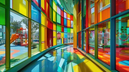 Wall Mural - childrena??s museum with vibrant, energy-efficient windows that provide a playful and bright environ
