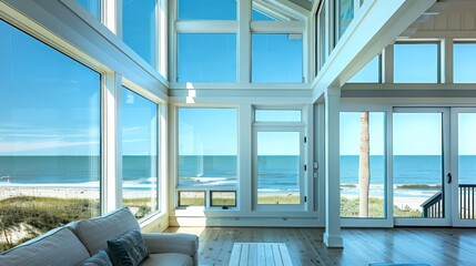 Wall Mural - coastal villa with storm-resistant energy-efficient windows designed to withstand high winds and sal