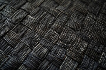 Wall Mural - a close up of a black and white woven fabric, The intricate cross-hatch pattern of a charcoal fabric weave, with each thread detailing clearly visible